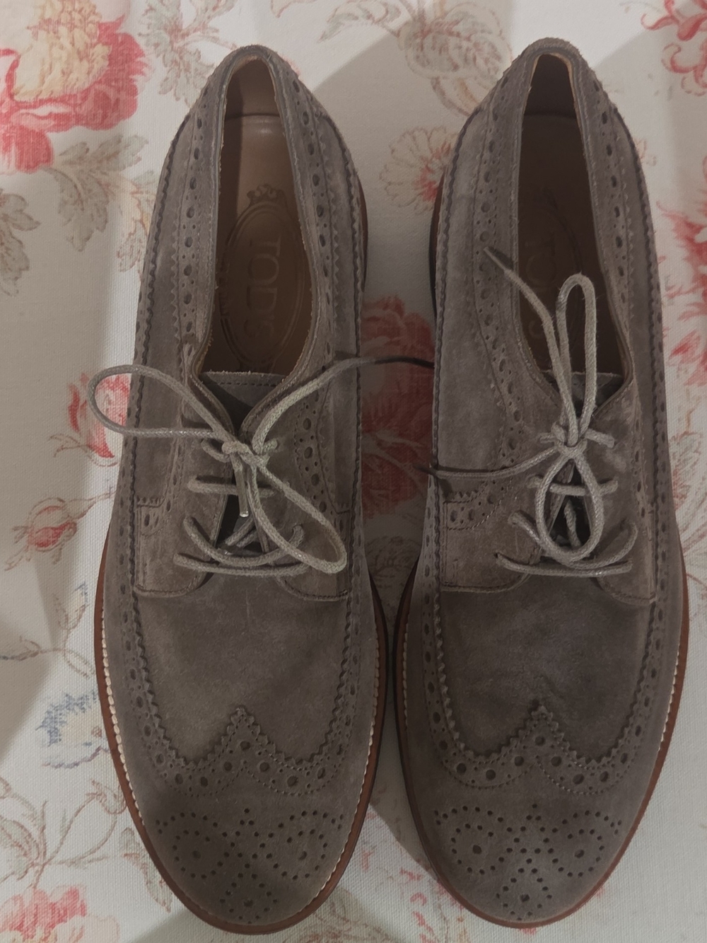 TOD'S Men’s Gray Suede Wingtip Derby Shoes